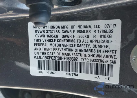 2017 Honda Civic Lx из США, поврежденный, VIN 19XFC2F58HE069392